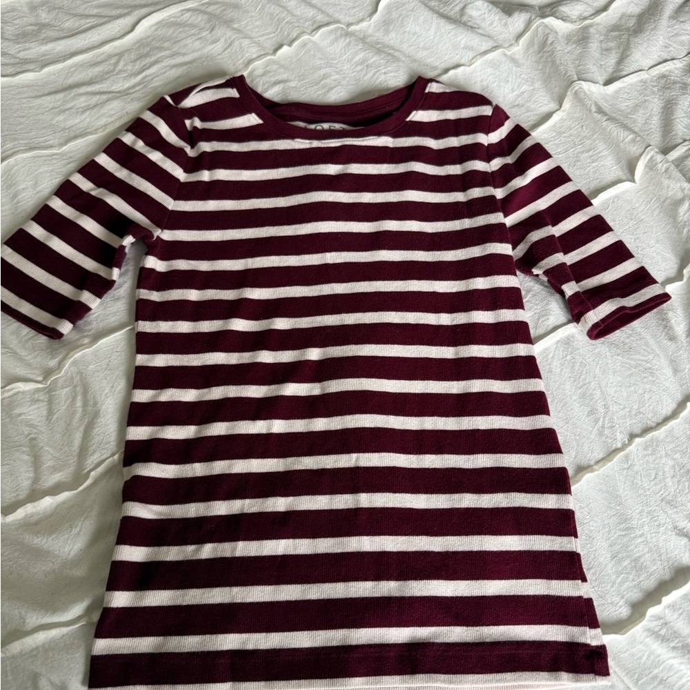 LOFT Burgundy and White Striped Short Sleeve Tee